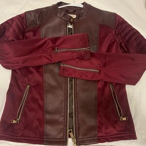 Stylish Burgundy Jacket with Gold Zippers